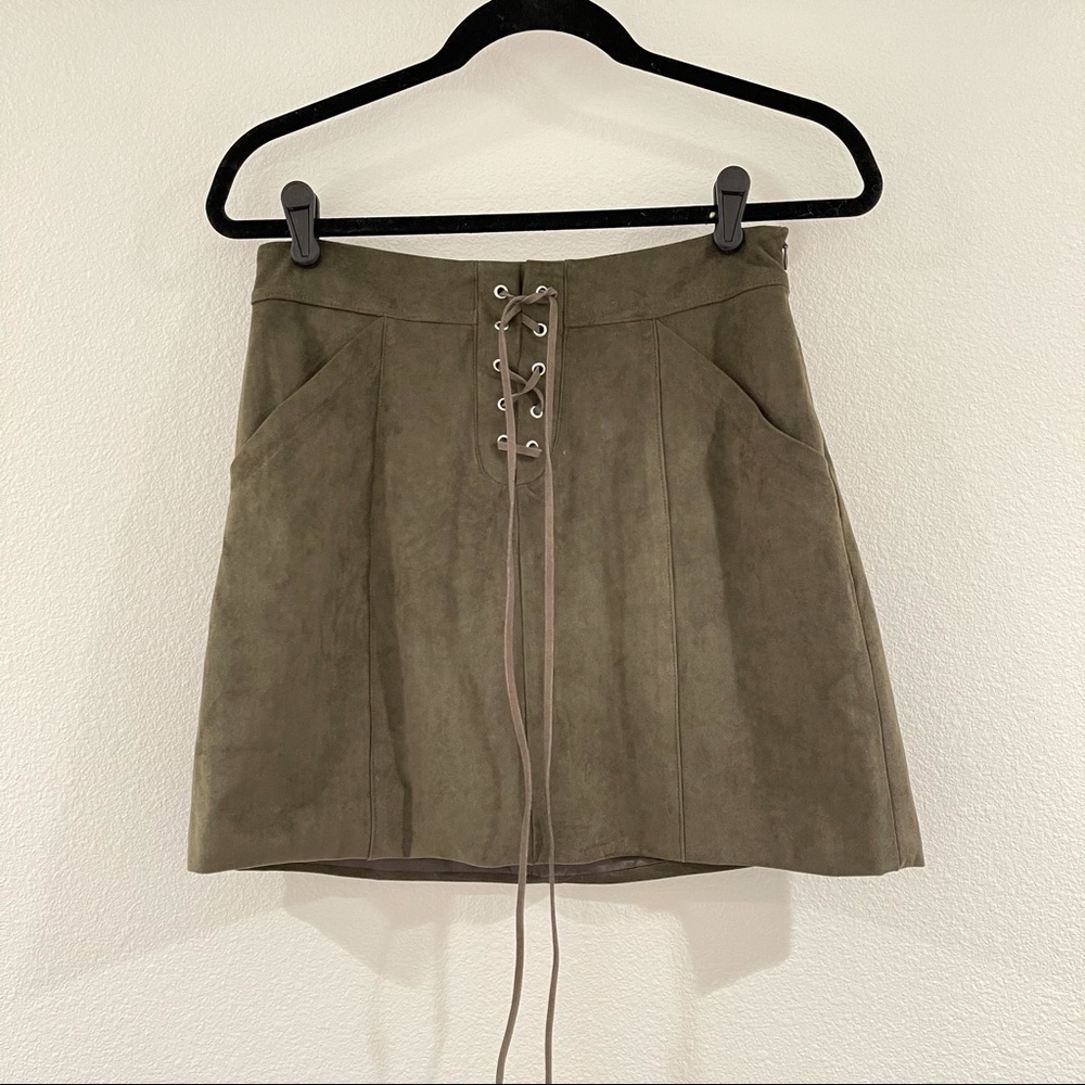 Olive green suede skirt